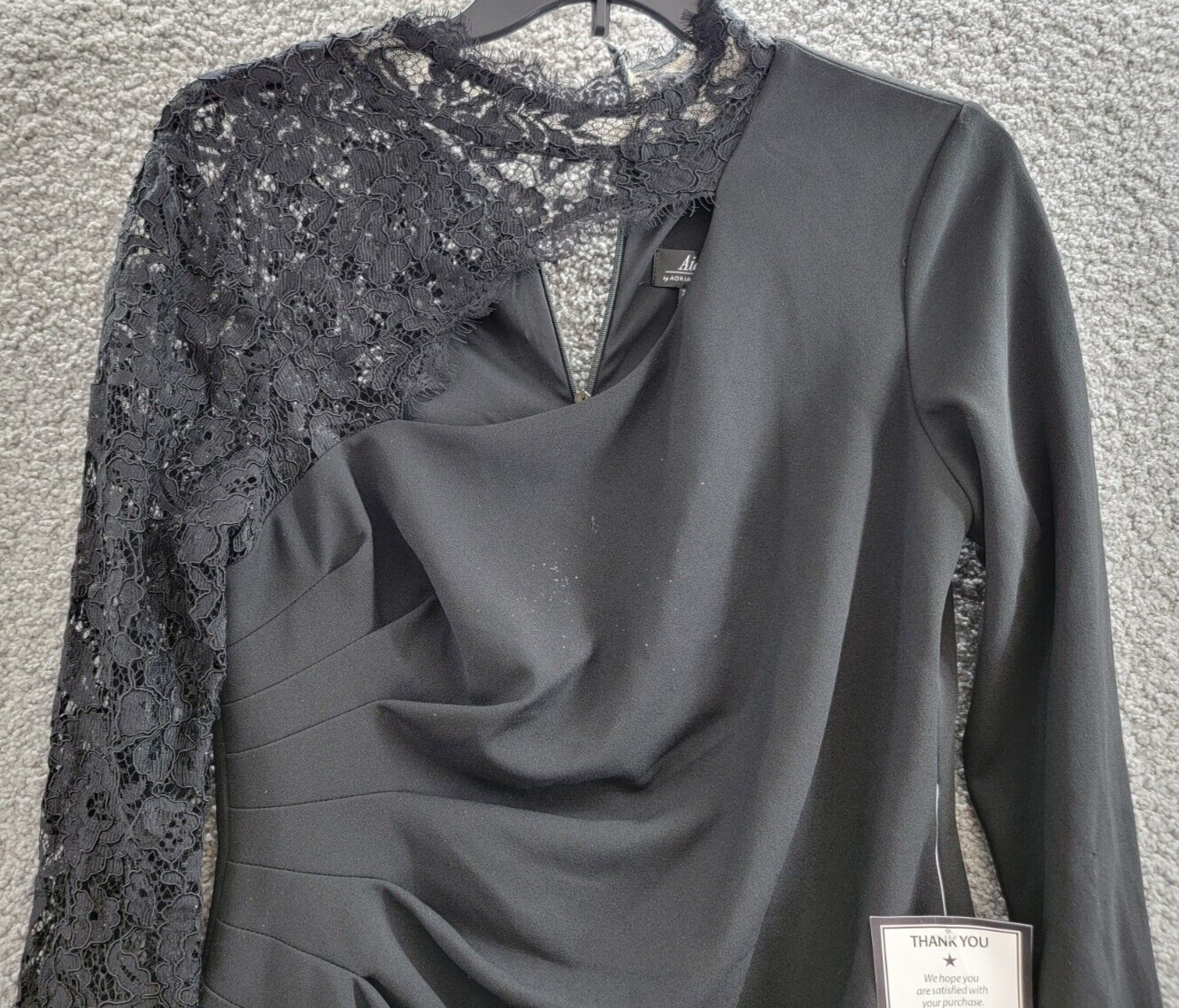 Aidan by Adrianna Papell Lace Trim Knit Crepe Mini Dress Women's 16 Black Lined~ - Picture 3 of 17