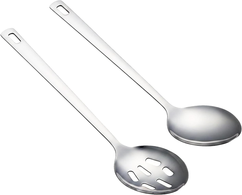 2-Piece Stainless Steel Cooking Spoons Set, Stainless Steel Slotted Spoon & Soli