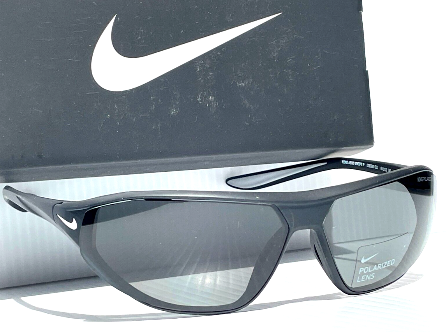 Nike AERO SWIFT Black & White POLARIZED Grey Lens Sunglass