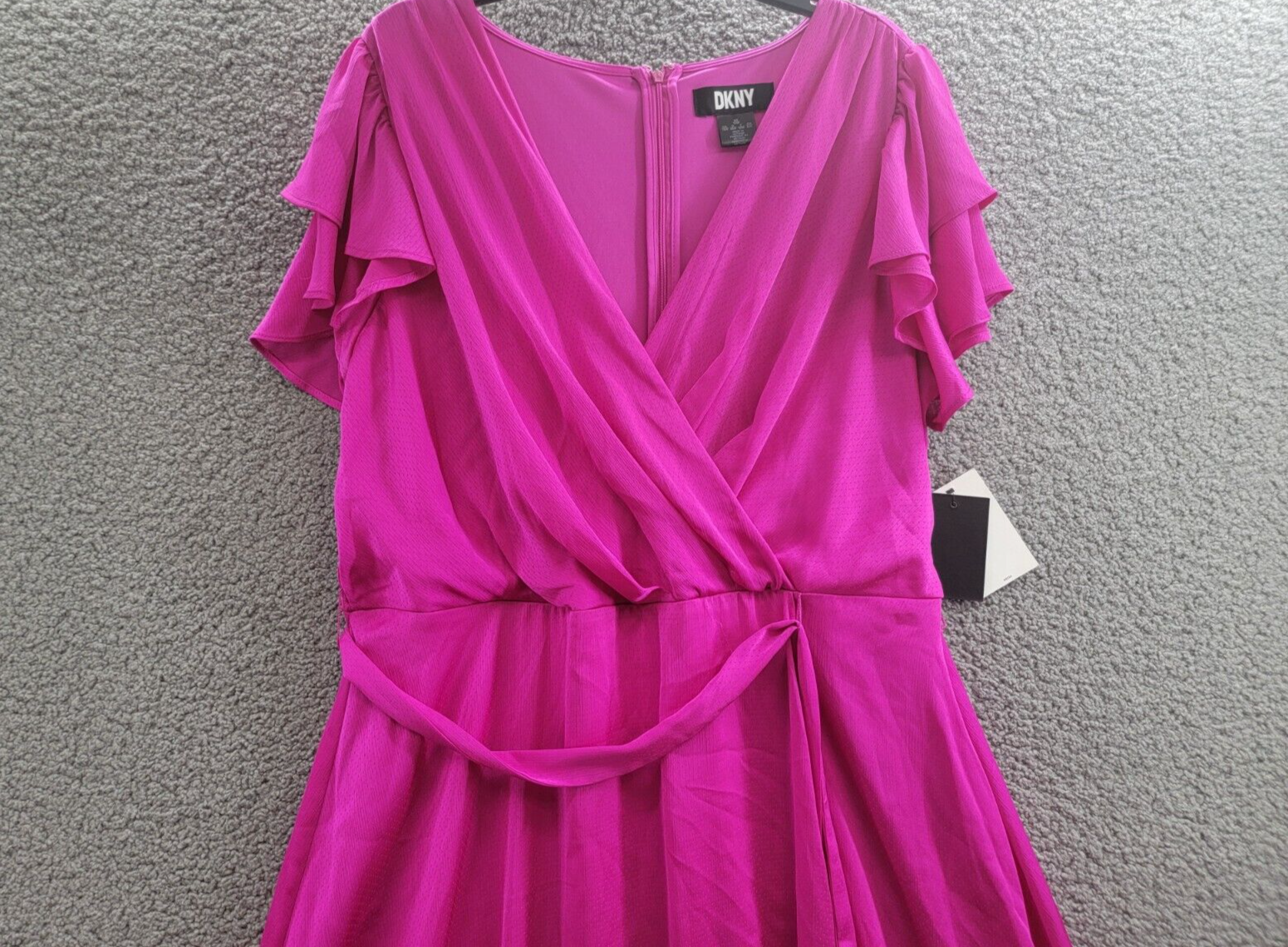 DKNY Plus Size Satin Ruffle-Sleeve High-Low Wrap Dress Women's 16W Power Pink - Picture 3 of 16