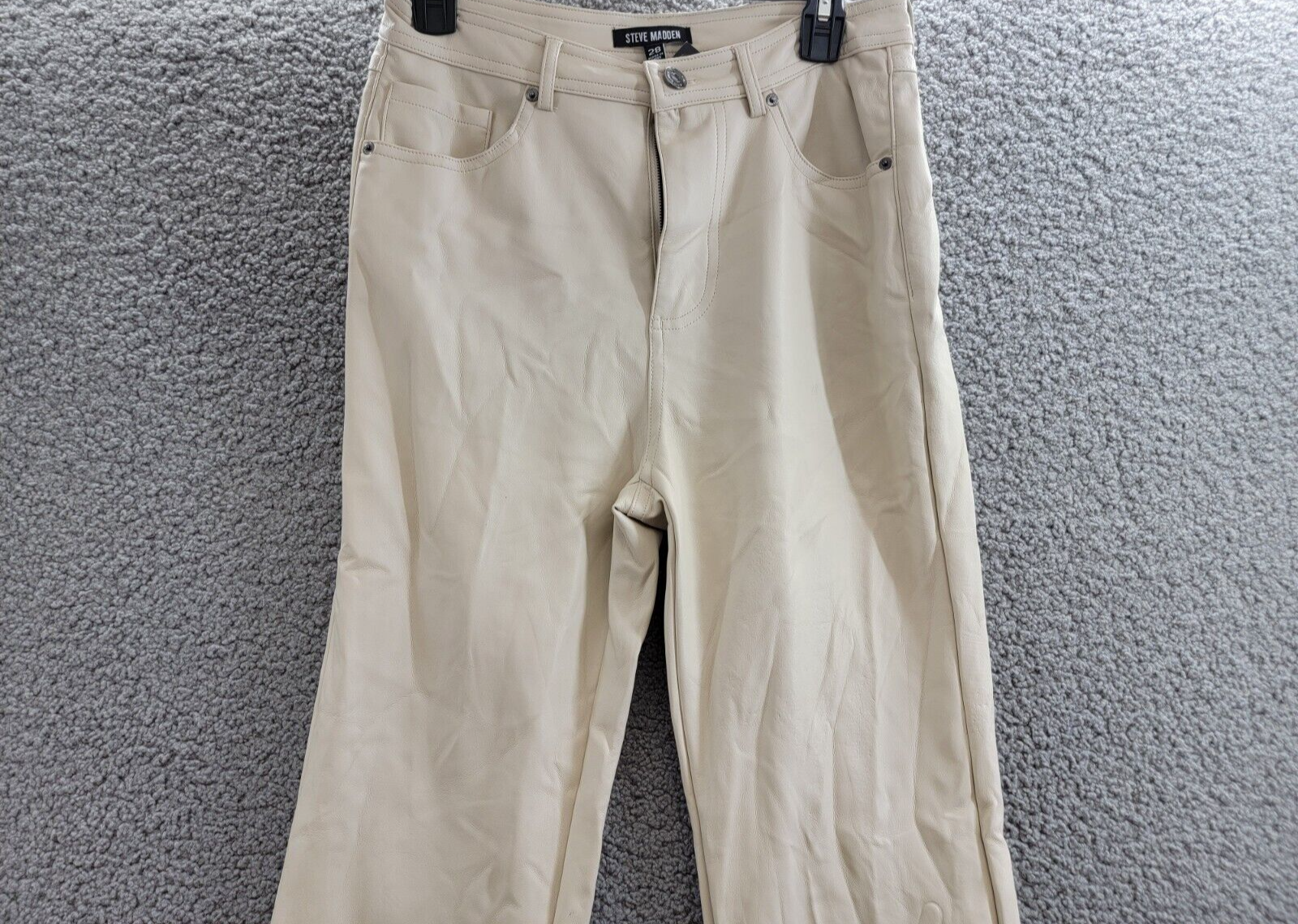 Steve Madden Loren High-Rise Faux-Leather Pants Women's 28 Bone Button Zipped - Picture 3 of 18