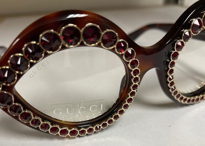 Pre-owned Gucci 0045 Crystal Lips Red Stud 3867 Tortoise Sunglasses Glasses Gg3867s In Clear