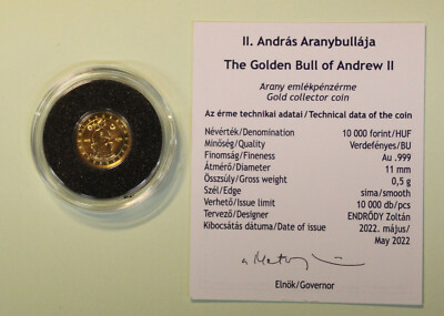 Ungarn 10000 Forint 2022 Goldene Bulle von Andreas II. 0,5 g Gold stgl.