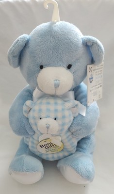Kids Preferred Blue White Stuffed Plush Teddy Bear & Checkered Plaid Baby Rattle