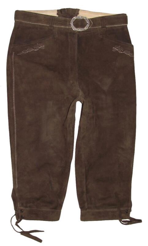 " Distler " Ladies- Trachten- Kniebund- Leather Pants IN Dark Olive - Braun Size