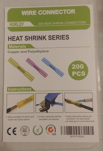 200pcs Pink+Blue+Yellow Horloy Heat Shrink Wire Connectors