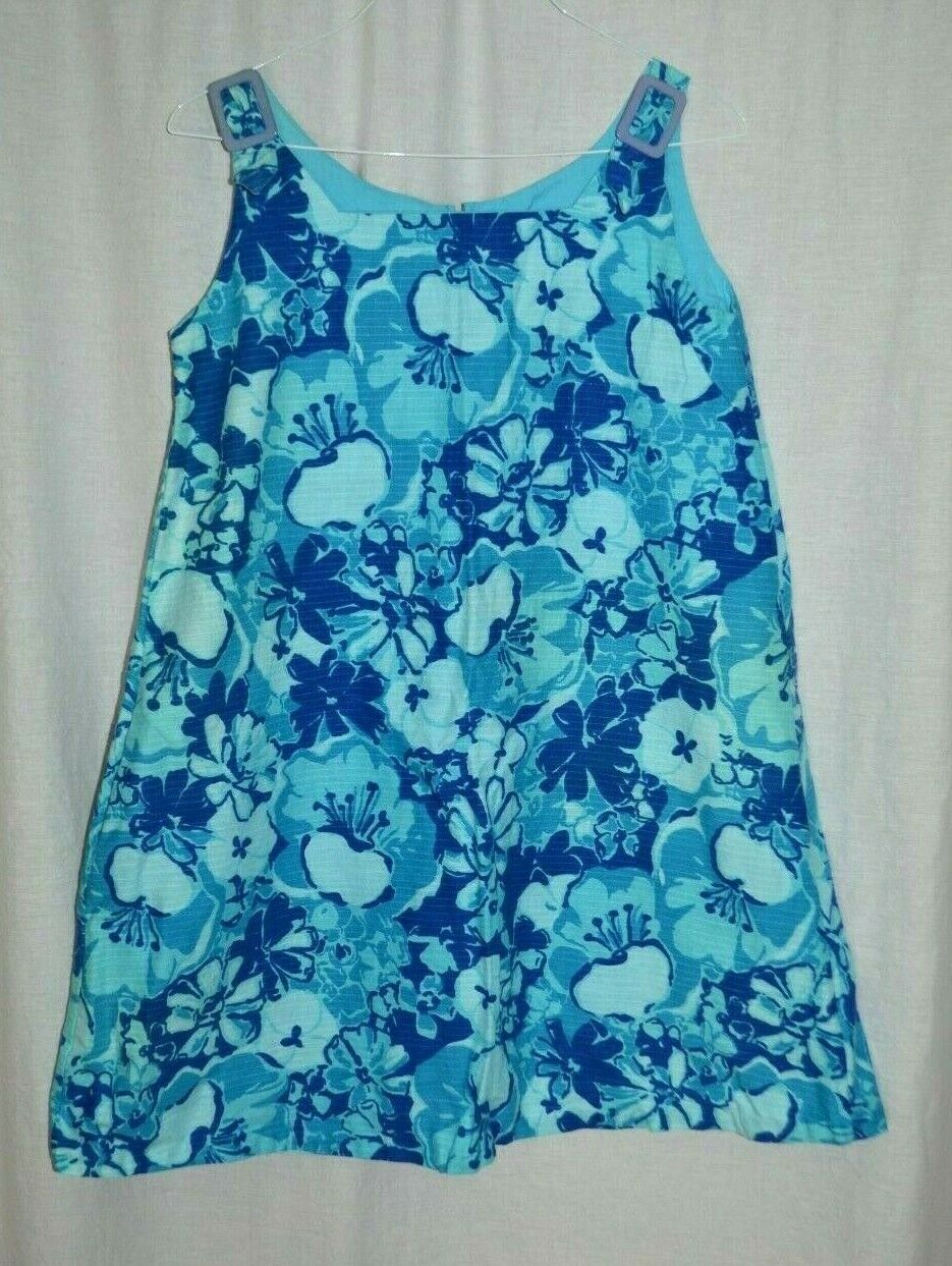 1980s Blue Floral Flower Hawaiian Cotton Dress Cover Up Metal ...