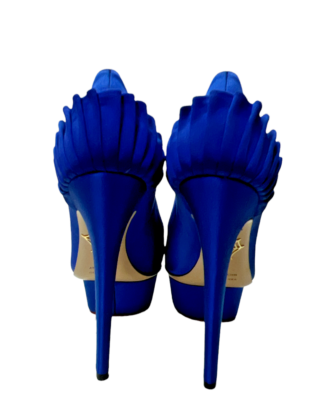 Pre-owned Charlotte Olympia Paloma Blue Silk Satin Platform Pumps 36 Eu/5.5 Us $995