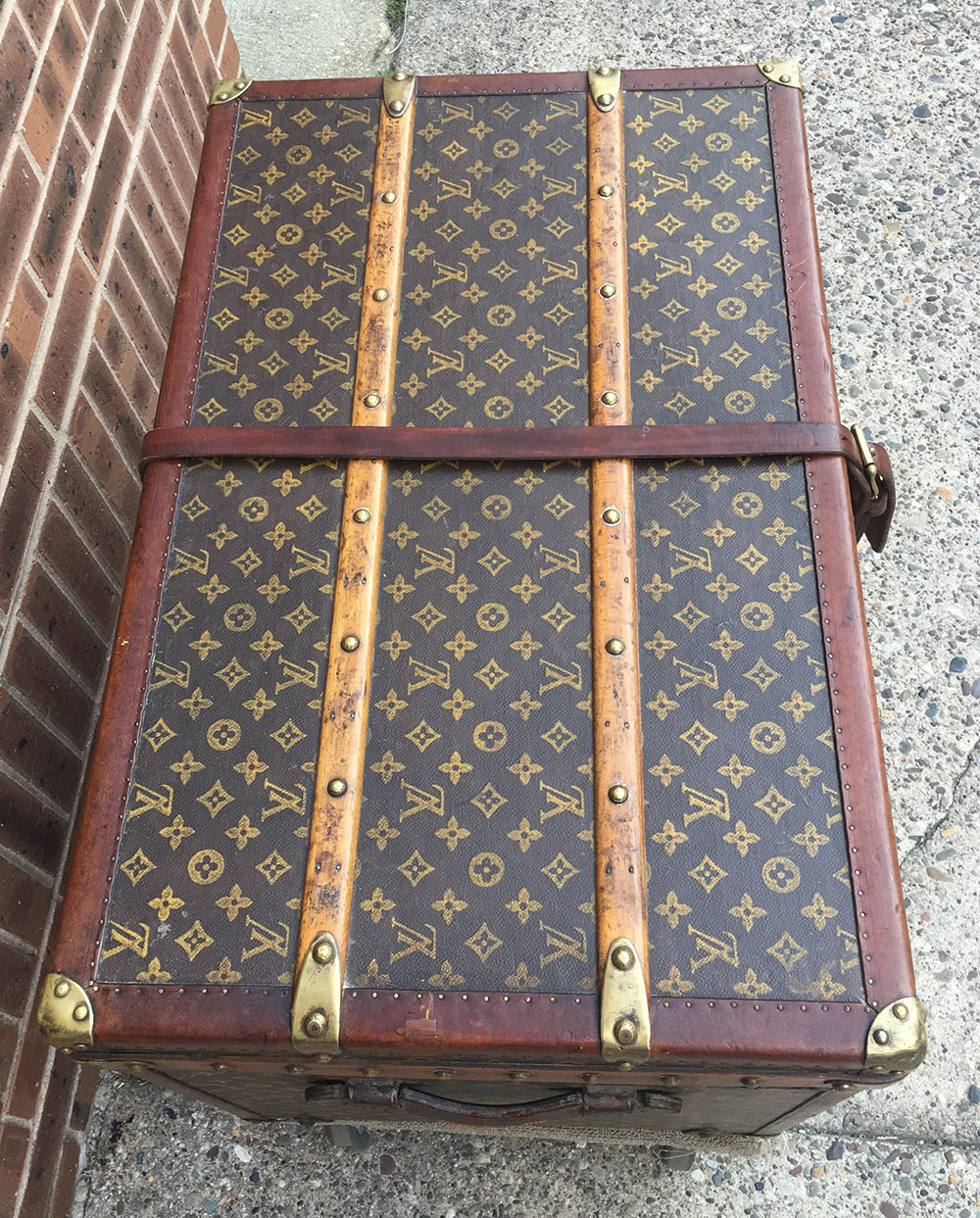 LOUIS VUITTON Antique Monogram Small Steamer Trunk with Basket Tray c1920s
