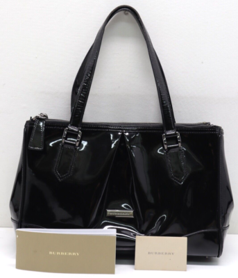 Burberry black patent store leather handbag