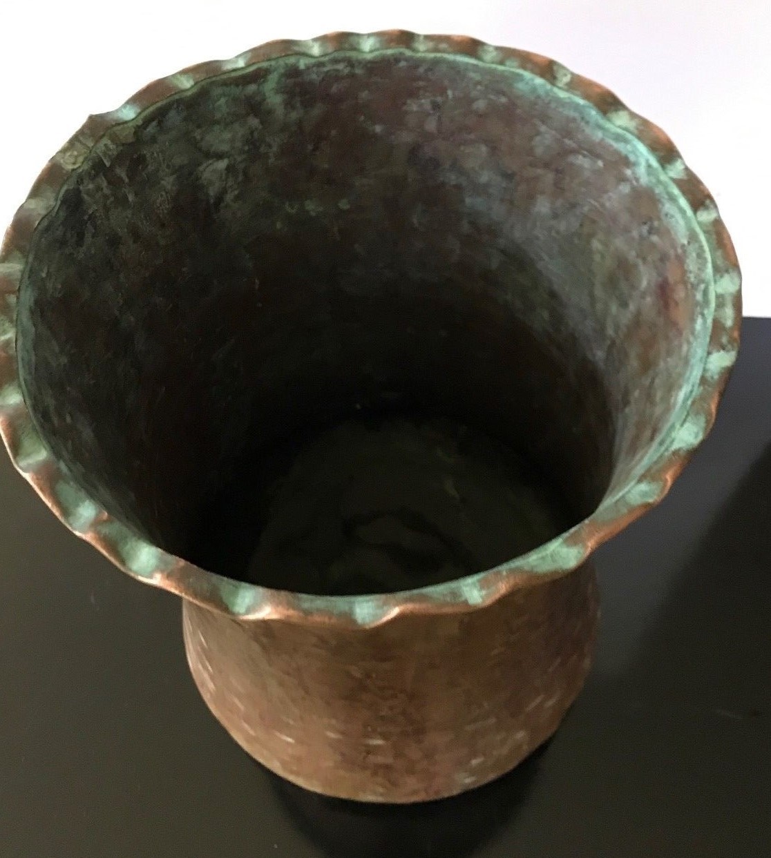 Antique Persian Hand Hammered Pot Scalloped Rim 10-1/2