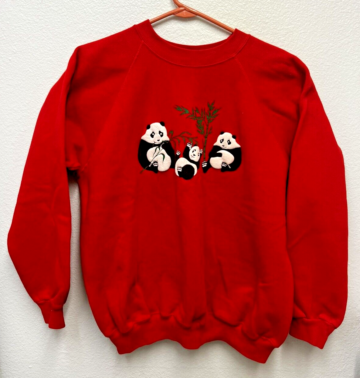 1980 80s Vintage Panda and Bamboo Red Sweatshirt Retro Puffy
