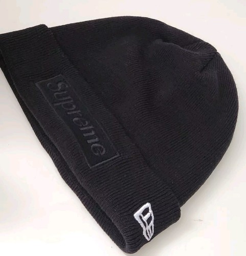 FW14 Supreme New Era Tonal box logo Black beanie Very Rare