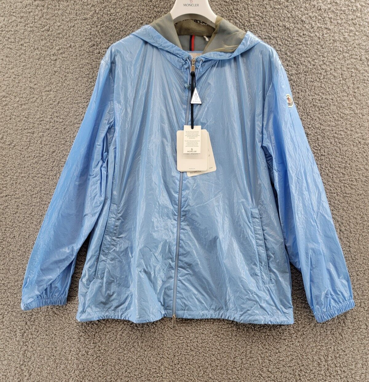 Pre-owned Moncler Hooded Wuisse Windbreaker Jacket Women's 5 Blue Front Zip Closure L/s
