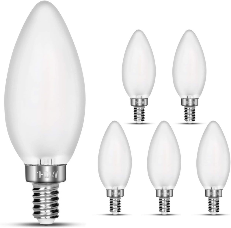 E12 LED Candelabra Bulbs 4W 40W Equivalent Dimmable Frosted Candle Chandelier