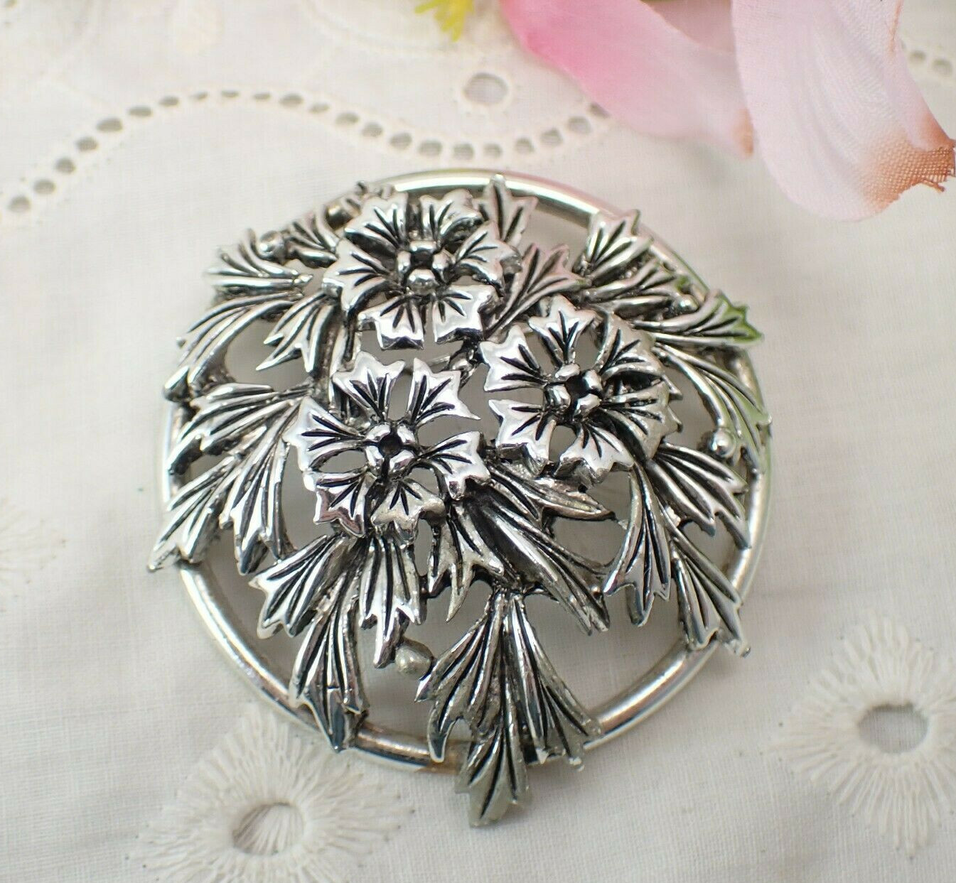 ✧刻印✧ JUDY LEE ジュディーリー ヴィンテージ ブローチ Vintage Judy Lee Flower Dome Silver Tone Pin Brooch Pendant