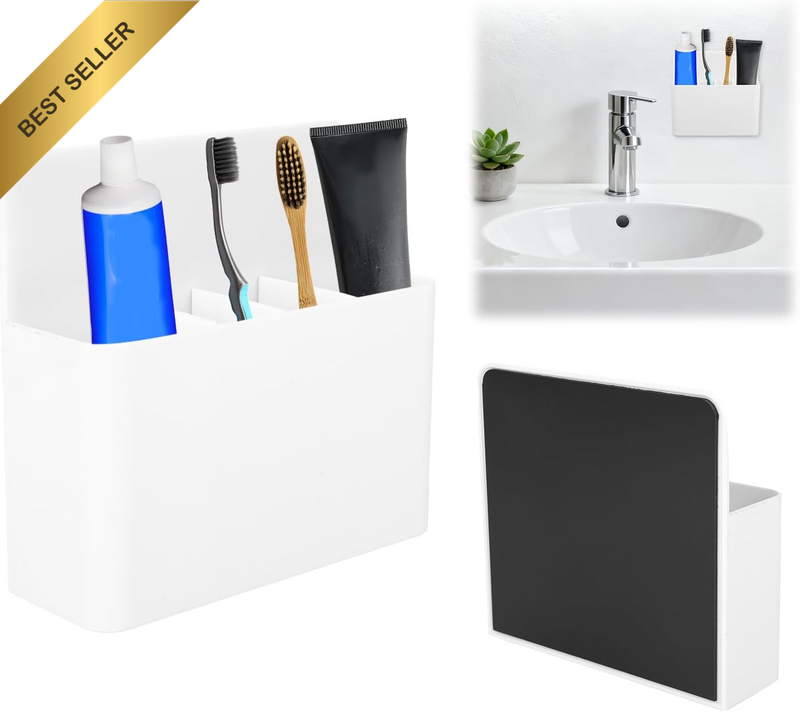 Magnetic Toothbrush Holder with Spacers, Plastic Wall-Mounted Bathroom Organizer