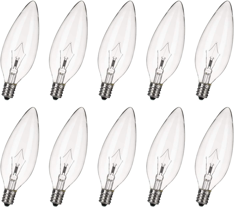 10 Pack 60W 120V E12 Base B10 CTC Incandescent Clear Light Bulbs,Transparent Can
