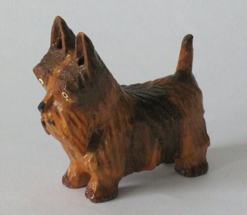 Vintage folk art wood carving of a Terrier dog  Americana country home camp 