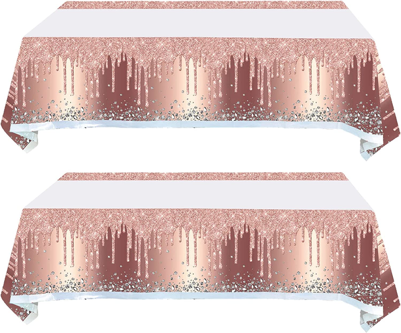 Decorations, Pink Rose Gold Party Tablecloth Tab