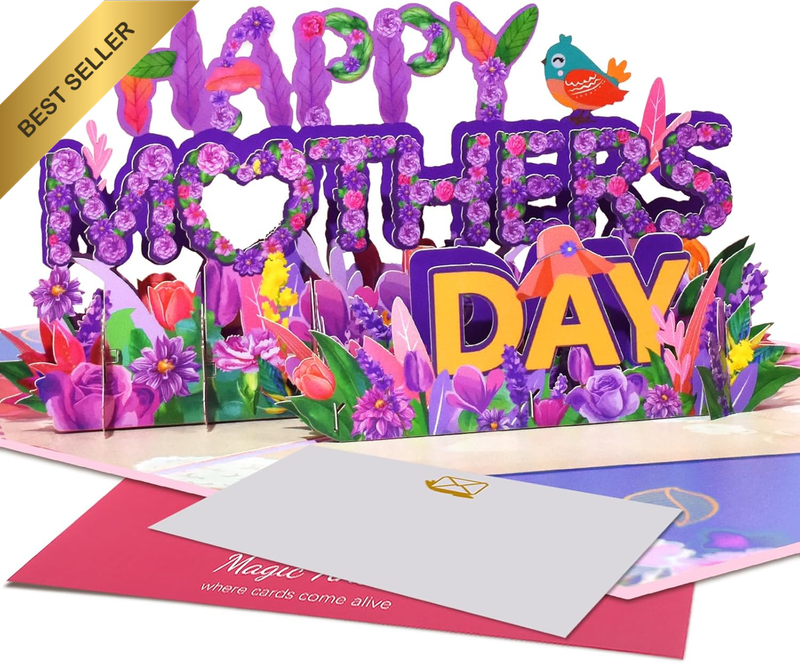 3D Pop-Up Mother'S Day Card, Floral & Bird Layered Design, Handmade Happy Mother