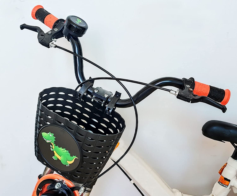 Kids Black Bike Basket with Bell, Cute Bicycle Front Handlebar Basket for Boys,