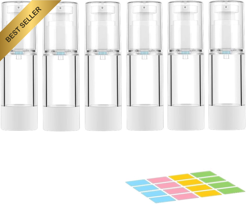 Airless Pump Bottles 1Oz 6 Pack, Travel Size Refillable Containers
