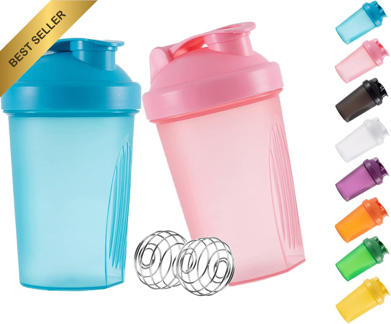 2 Pack 16Oz Shaker Bottle, Leak Proof Sports Shaker Cups for Protein Shakes, Sha