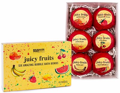 BRUBAKER Badebomben Set 'Juicy Fruits' 6er Pack Badekugeln Geschenk Set Vegan