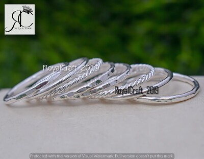 8 Pcs Set Twisted Hammered Plain Mix Stacking GS Silver Micro Ring Gift For Her