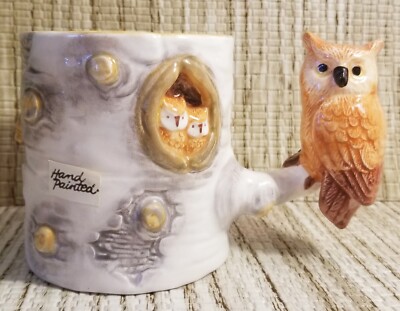 Vtg Owl Coffee Mug Cup Bergschrund Seattle Owlet Family Tree 1993 Hand Painted