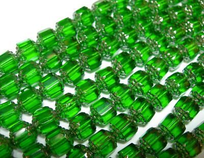 25 Emerald Green with Silver Cathedral Czech Glass 8mm beads