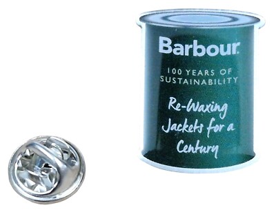 BARBOUR Re Waxing Green Tin 2.5 cm Butterfly Clutch Enamel Lapel Badge