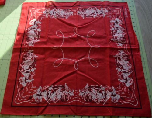 1115 Semi vintage cotton bandana, cowboy & stagecoach design, red/white