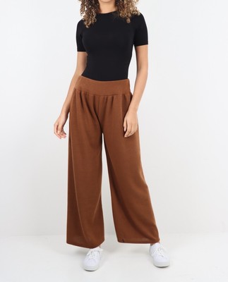 Womens Italian Soft Knit Elastic Waist Drawstring Wide Leg Pants Trousers