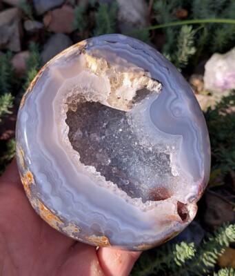 LIGHT BLUE EYE AGATE CRYSTAL CALCITE GEODE, CORNUCOPIA AGATE PAIR. 2LB 