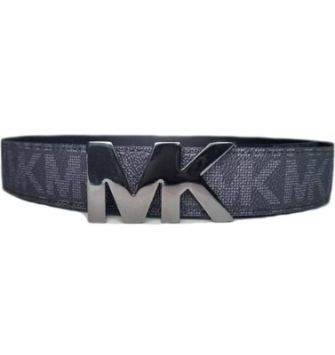 Michael Kors Mens Belt Black Authentic MK Plaque Logo 40 Gunmetal Buckle New $98
