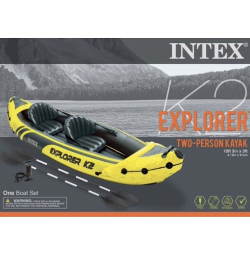Intex Two Person Challenger K2 Inflatable Kayak Kit With Paddle & Pump 68307EP