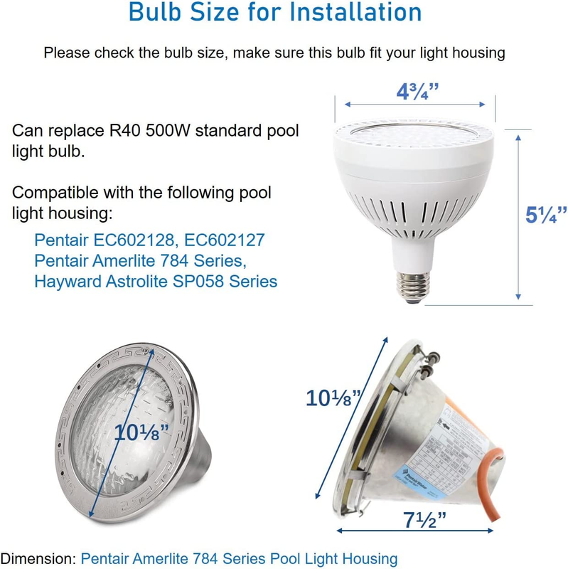 LED Pool Light Bulb 120V 65W 6500Lm High Bright White 6500K for Pentair Hayward