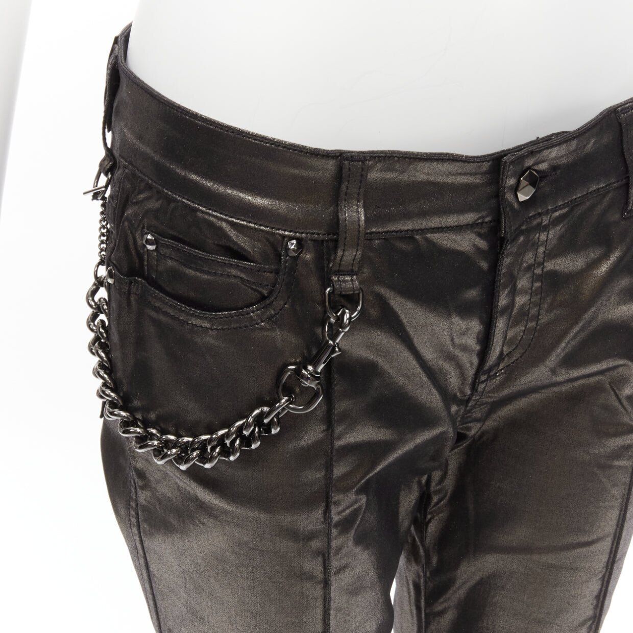 GUCCI Vintage gold gunmetal sheen hip chain flare leg pants GUCCI Vintage gold gunmetal sheen hip chain flare leg pants