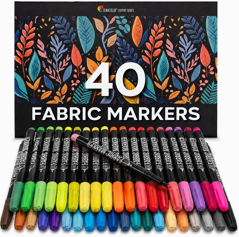 Zenacolor - 40 Fabric Pens Permanent for Clothes - Fine Point