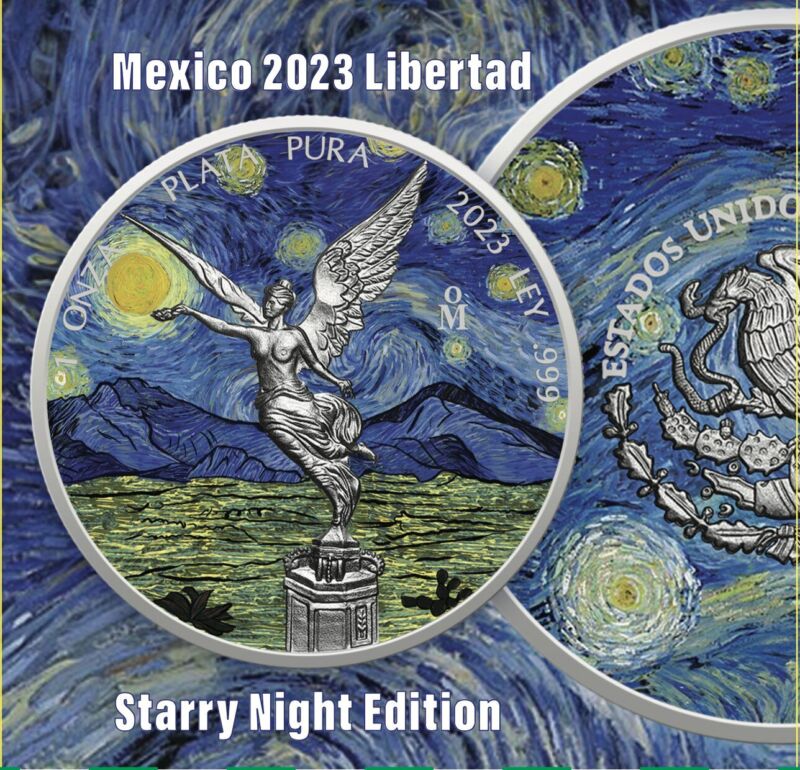 2023 Mexico Libertad Van Gogh Starry Night Edition 1 Oz Silver Coin