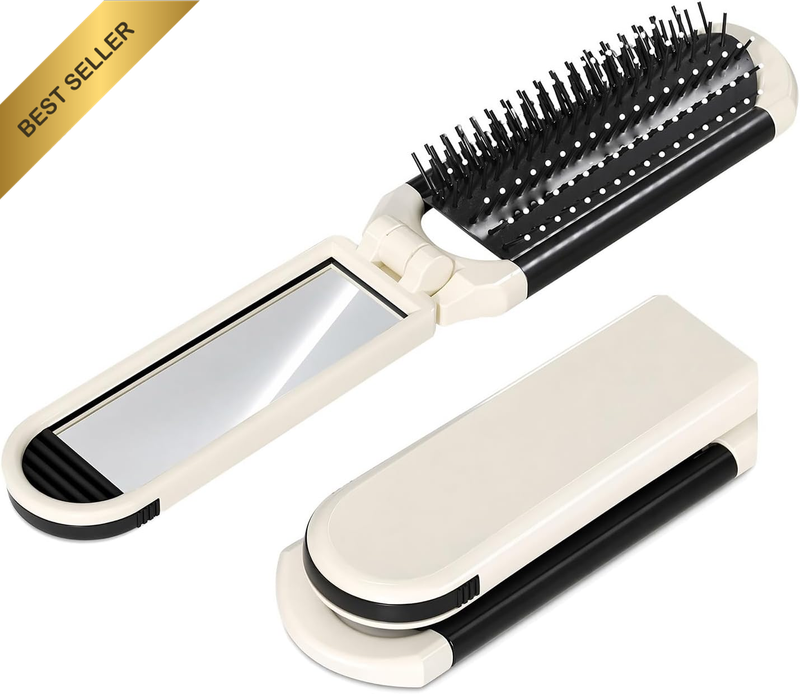2 Pack Folding Air Cushion Travel Hair Brush with Mirror, Scalp Massage | Compac