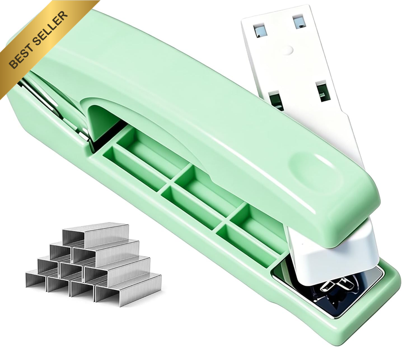360 Degree Rotating Desktop Stapler Set with Staples, Swiveling Arm Stapler for