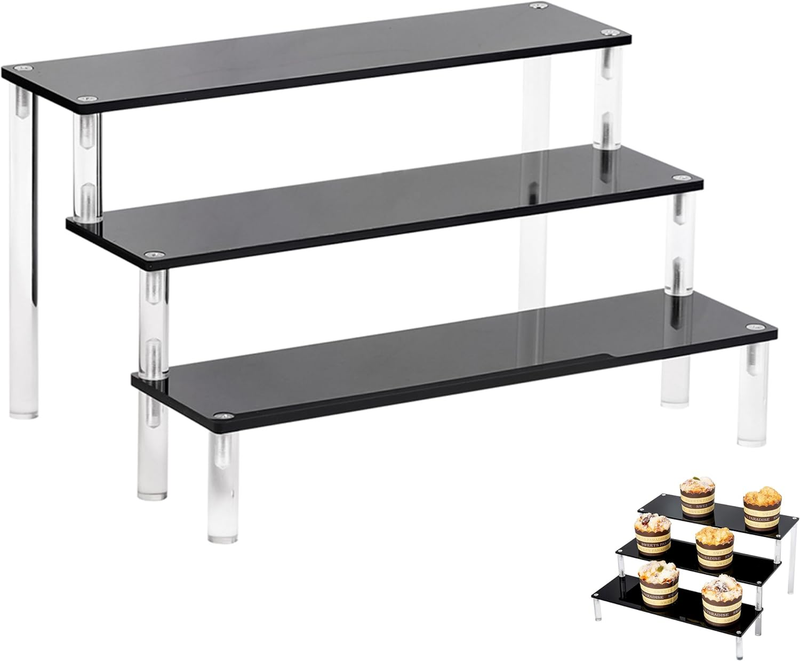 3 Tier Perfume Organizer Stand, Black Acrylic Risers Display Stands, Cologne She