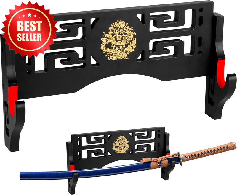 Sword Katana Wall Mount Samurai Holder Stand Velvet Padded Hook Dragon 1 Tier US