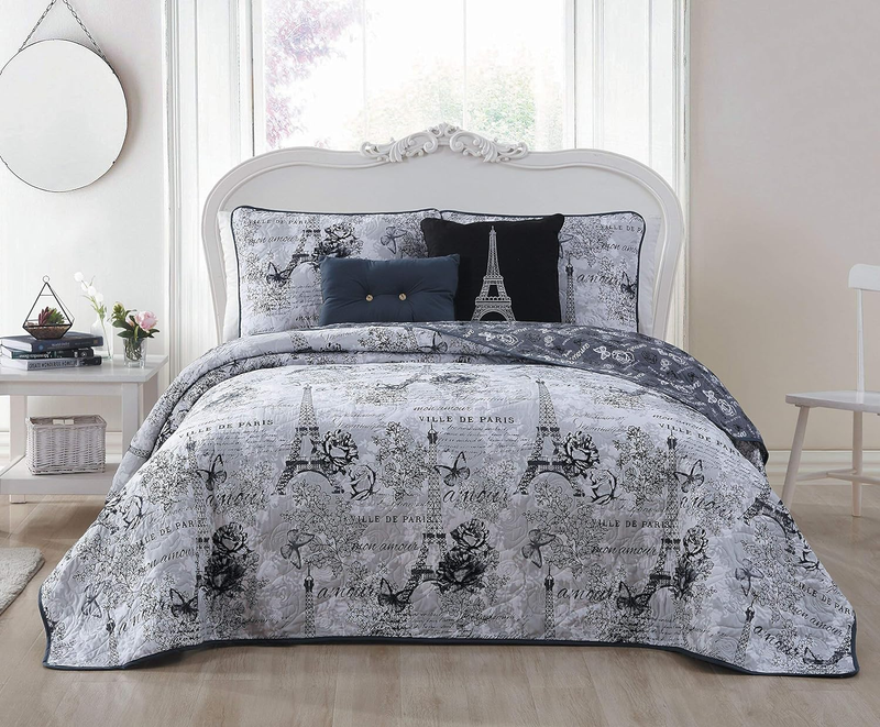 Avondale Manor Amour 5-Piece Quilt Set, Queen, Black/White