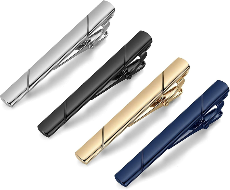Tie Clips for Men, Black Gold Blue Silver Tie Bar Set for Regu...