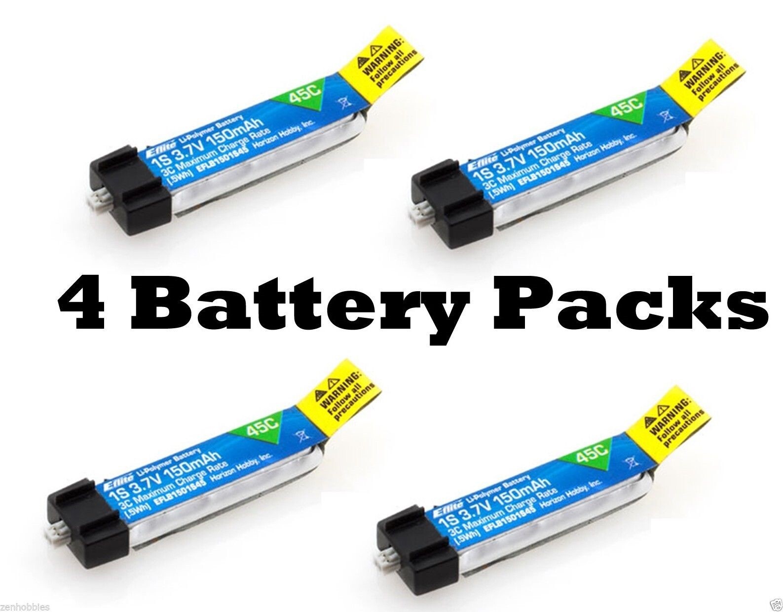 E-flite 150mAh 1S 3.7V 45C LiPo 4 Pcs Battery BLADE NCPX NAN