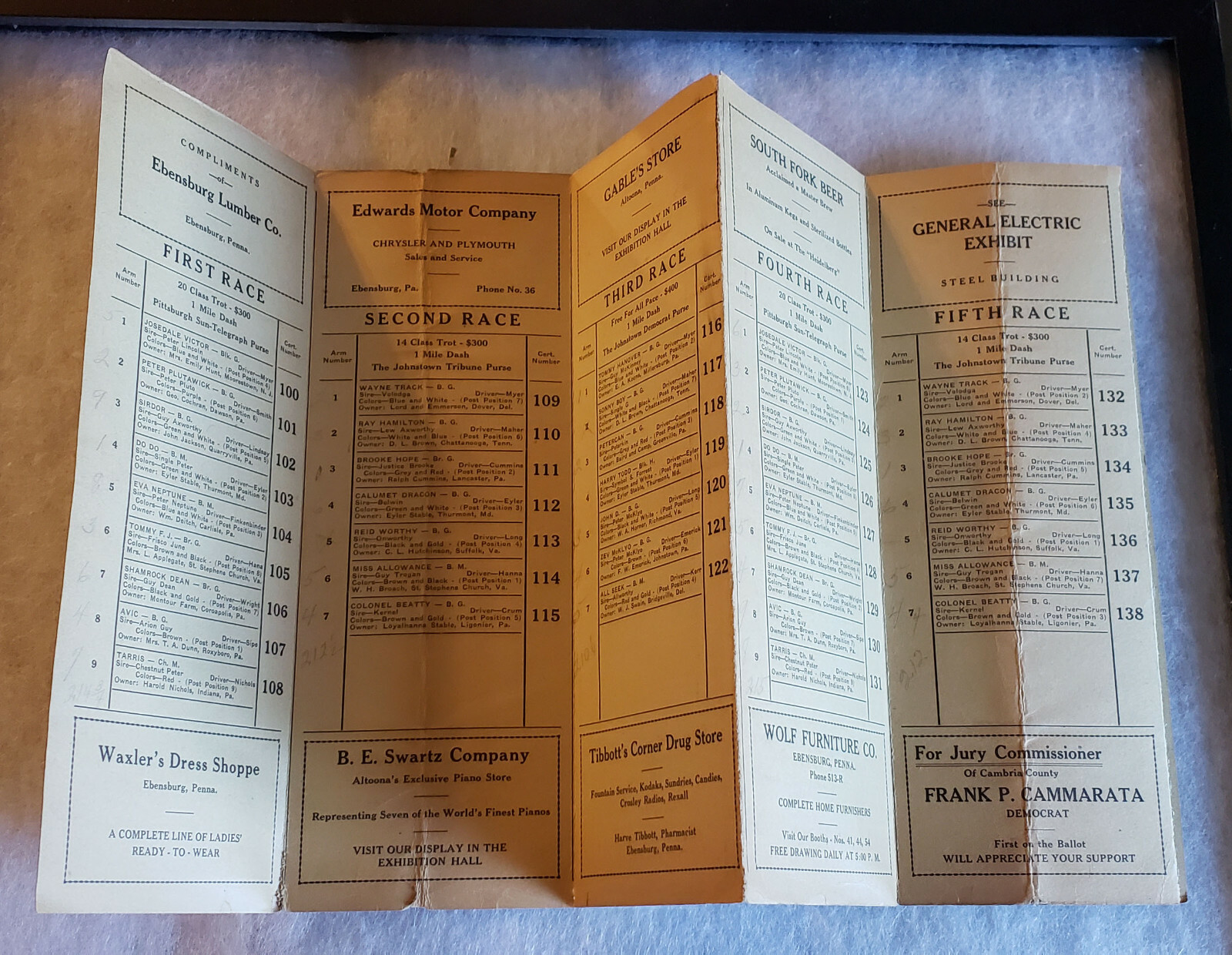 1937 Ebensburg Pennsylvania Horse Racing Program
